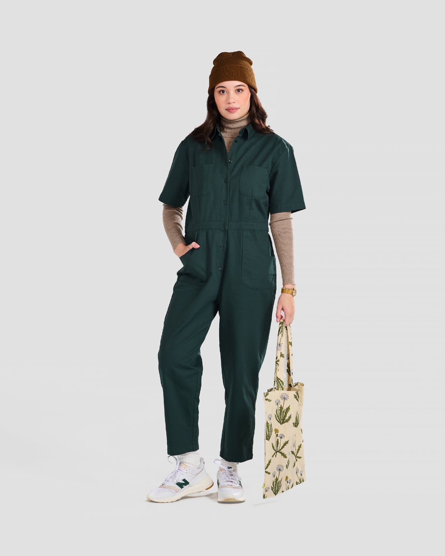 Women's Khaki Green Twill Jumpsuit