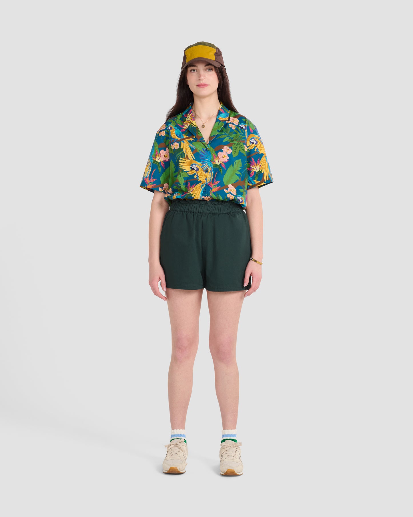 Women's Parrot Paradise Teal Print Camp Shirt