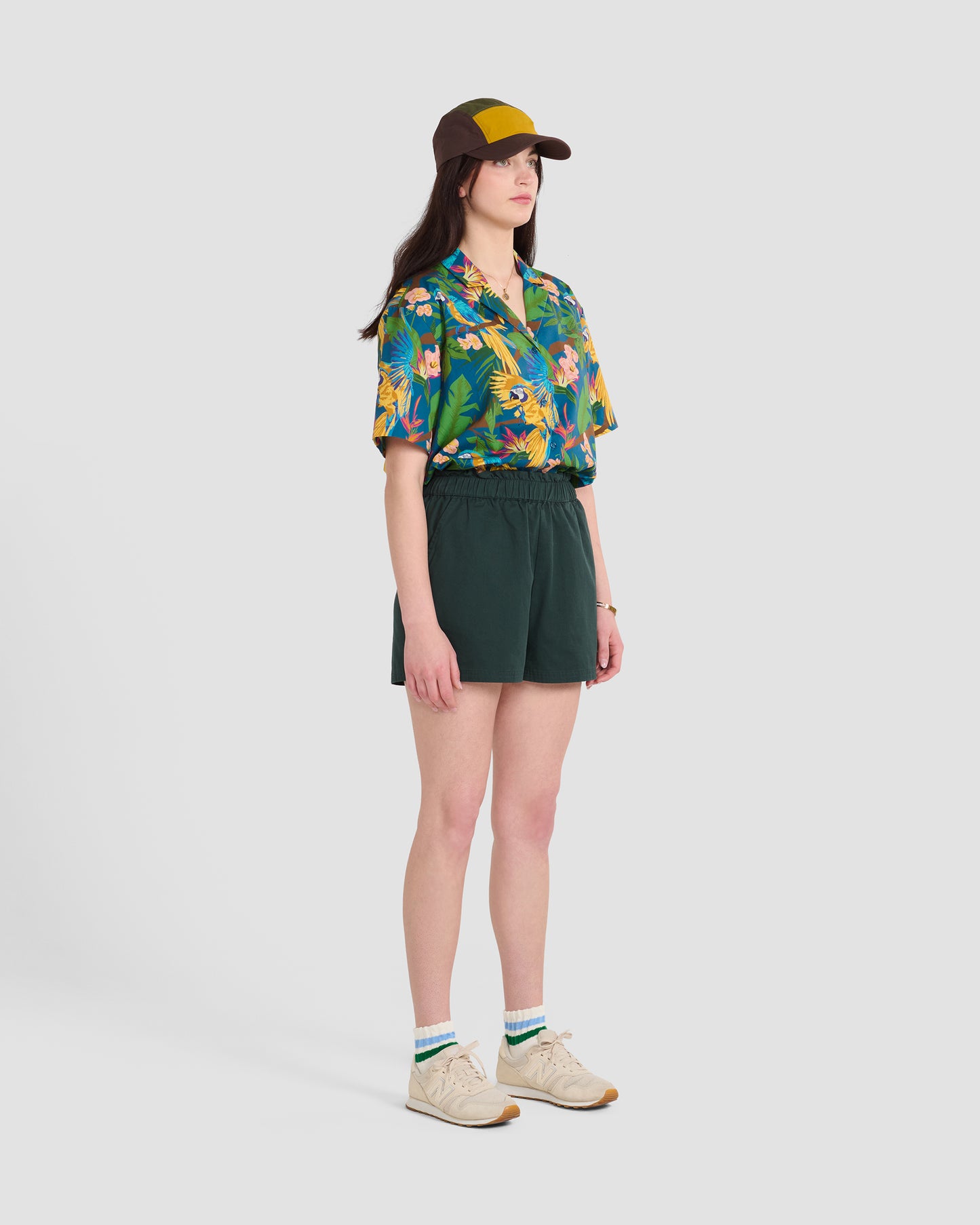 Women's Parrot Paradise Teal Print Camp Shirt