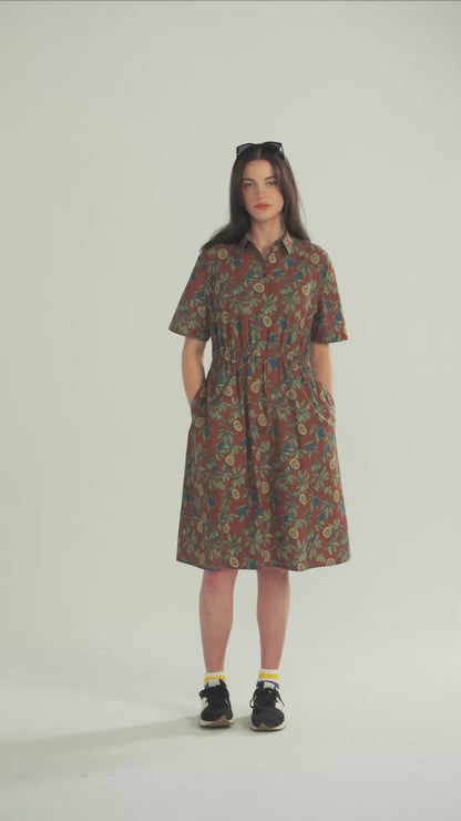 Passion Fruit Terracotta Printed Pocket Shirt Dress