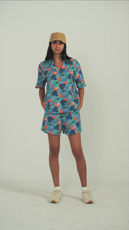 Women's Flamingos Print Camp Shirt