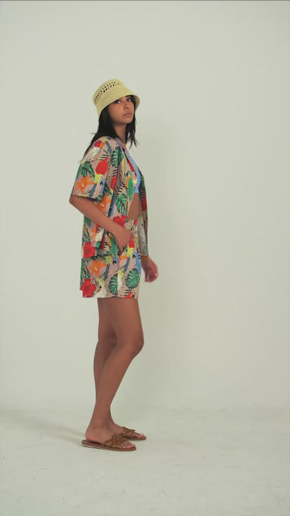 Women's Exotic Birds Print Camp Shirt