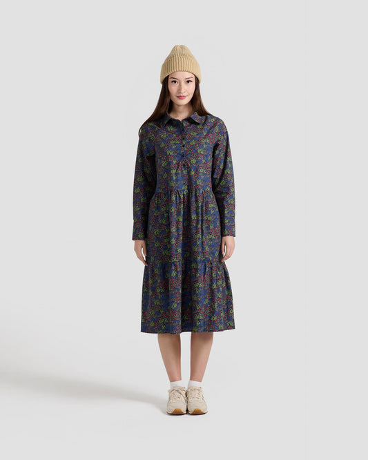 Micro Floral Printed Flared Pocket Shirt Dress