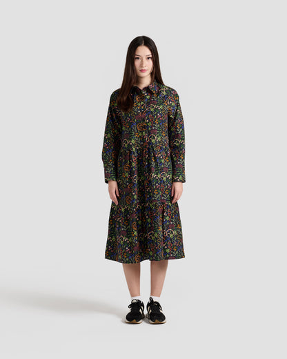 Snakes And Flowers Printed Flared Pocket Shirt Dress