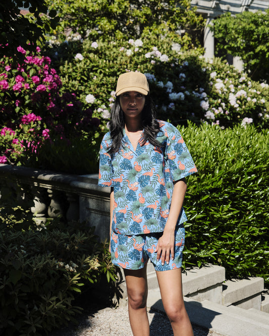 Women's Flamingos Print Camp Shirt