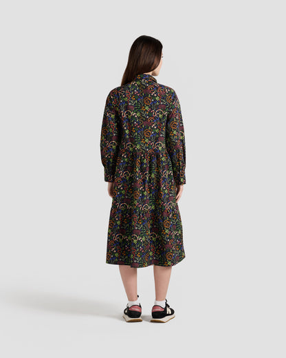 Snakes And Flowers Printed Flared Pocket Shirt Dress