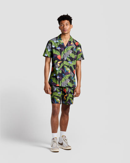 Tropical Birds Print Camp Shirt