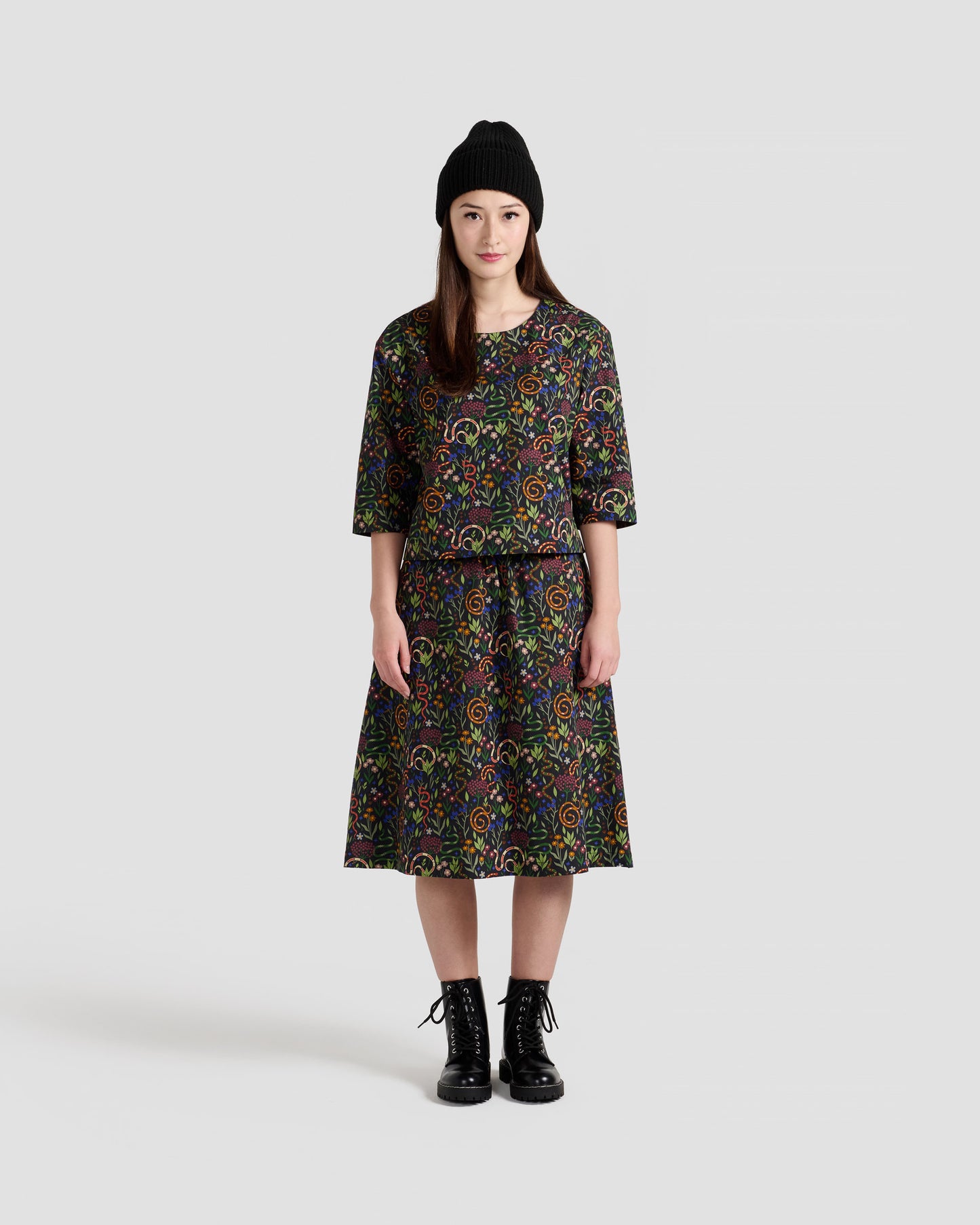 Women's Snakes And Flowers Print Midi Pocket Skirt